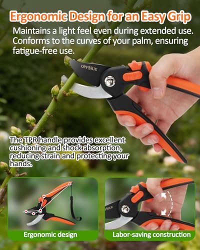 8.5" Pruning Shears for Gardening, Professional SK5 Steel Garden Scissors with Teflon Coating, Adjustable Cutting Range, Safety Lock, Ideal for Branches, Flowers & Bonsai