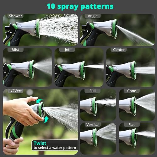 QUOBAS Metal Garden Hose Nozzle, Heavy Duty Water Hose Sprayer, Leak Proof - color: Green