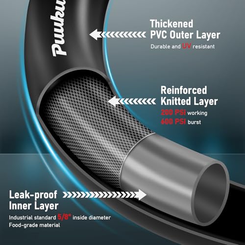 Garden Hose 100ft x 5/8", NON-EXPANDABLE Heavy Duty Premium Flexible Hose - color: Black, size: 100ft