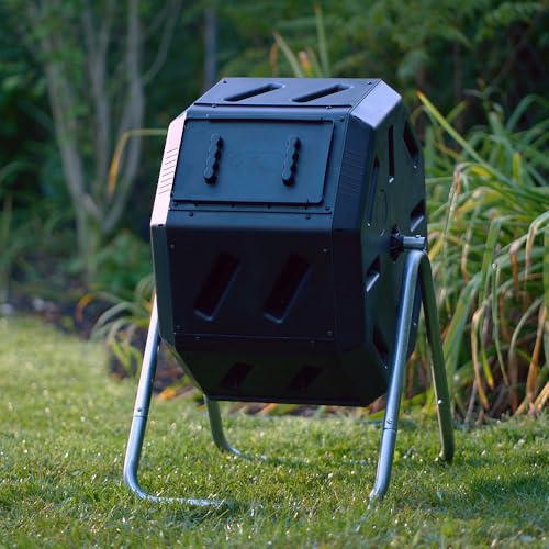 FCMP Outdoor IM2000 Tumbling Composter Canadian-Made, 100% Recycled Resin - Outdoor Rotating Compost Tumbler Bin for Garden, Kitchen, and Yard Waste, Black (22 Gallon) - size: 22 Gallon