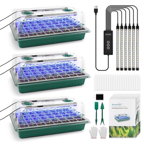 BlumWay Seed Starter Tray with Grow Light, Humidity Dome, 3 Pack 120 Cells - size: 3 Pack 120 Cells