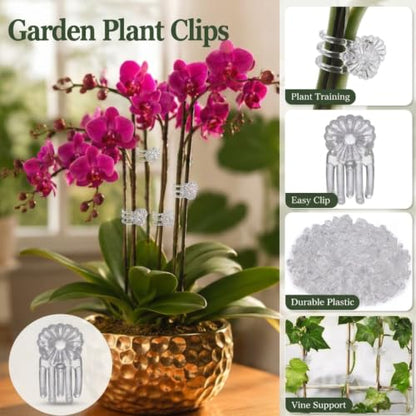 Garden Plant Clips, White Orchid Stem Support Clamps for Vine Training, Flower Stake Holders, 50 Count Pack - color: White