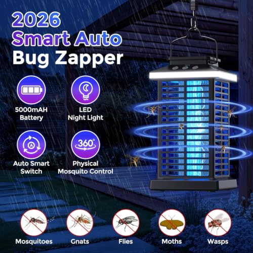 Bug Zapper Outdoor, Mosquito Zapper 3 in 1 Rechargeable Bug Zapper Outdoor with 5000mAh Battery & LED Night Light, 4000V Electric Fly Zapper for Outside,Patio,Backyard,Garden Black 03 - color: Matte Black