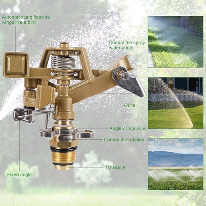 Biswing 1/2 Inch Impact Sprinkler 2 Pack, Heavy Duty Zinc Alloy Lawn Sprinkler Head with Nozzle, Adjustable 20-360 Degree Large Coverage Pattern, Watering Sprinkler for Grass Patio Garden Irrigation - style: Without Stake