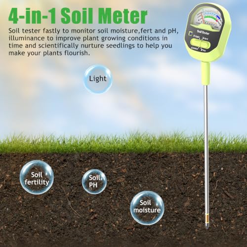 Long Probe Soil Moisture Meter, 4-in-1 Soil pH Tester,Soil Moisture, Fertility,Sunlight Intensity with Removable Probe, Large Dial Soil Test Kit for Plants Gardening, Lawn and Indoor Outdoor Plants - size: 15in