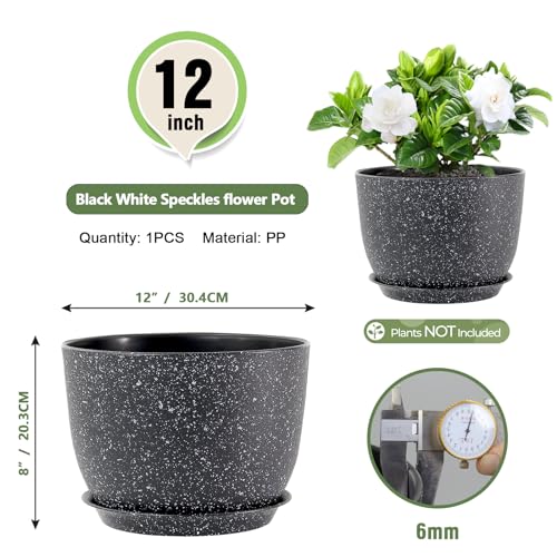 Meowell 12 inch Large Plant Pot for Indoor Outdoor Plants, Wide Flower Pot - color: Speckled Black, size: 12inch C