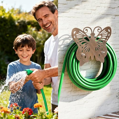 Garden Hose Holder Wall Mount –Stainless Steel Heavy Duty Wall-Mounted Decorative Hose Hanger with Butterfly Design, Rustproof Water Hose Rack, Patio (Bronze)