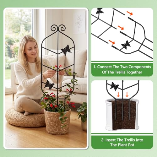 30" Metal Trellis for Potted Climbing Plants, Indoor Outdoor, 4PC