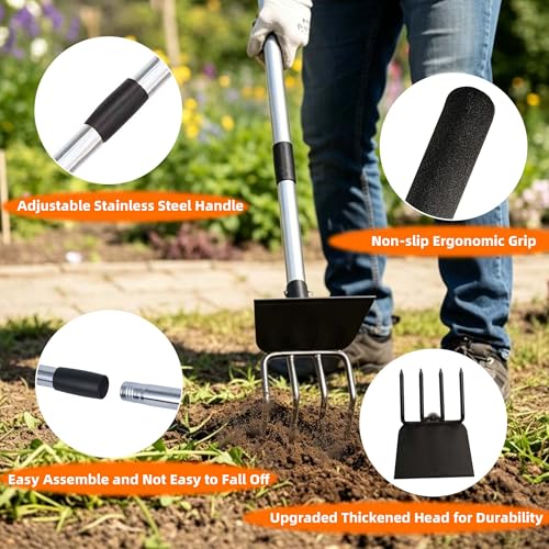 Long Hand Cultivator, 2-in-1 Hand Tiller and Garden Hoe for Gardening