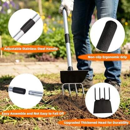 Long Hand Cultivator, 2-in-1 Hand Tiller and Garden Hoe for Gardening