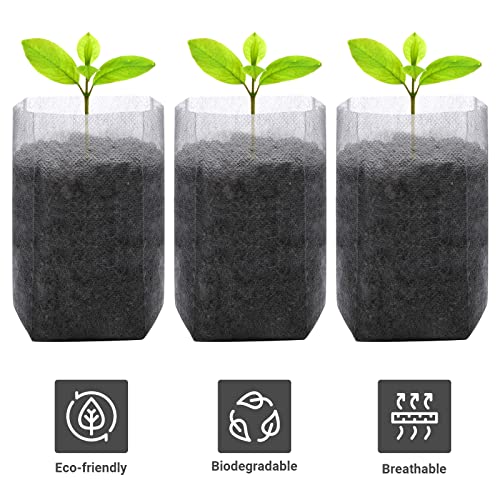 GREANER 400 PCS Nursery Bags - 5.5"x6.3", Biodegradable Plant Starter Bags, Thickened Non-Woven Biodegradable Plant Pots for Plant, Seedling, Garden, Flower, Vegetable, Indoors and Outdoor Use - size: 5.5"x6.3"/400pcs