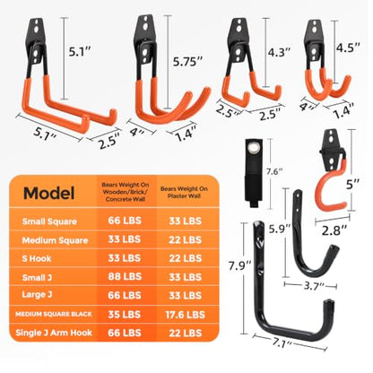 Steel Garage Hooks 18 Pack Storage Heavy Duty, Anti-Slip Wall Hooks for Tools - color: 2026 New Combo-18PC