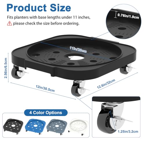 2 Pack 11'' Heavy Duty Rolling Plant Caddy with Wheels, Black - color: Black