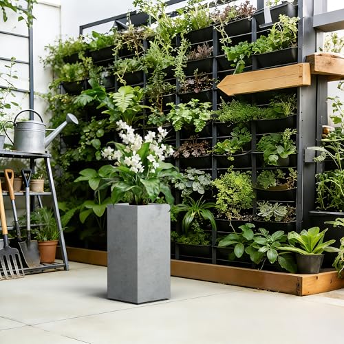 Kante Accent Column Square Pale Gray Concrete Planter 23.6" H, Outdoor - color: Natural Concrete, size: 23.6" H