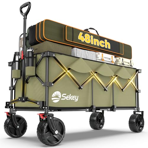 Sekey 300L Extended Collapsible Wagon, 660 lb Capacity, 48 in Long - color: Khaki