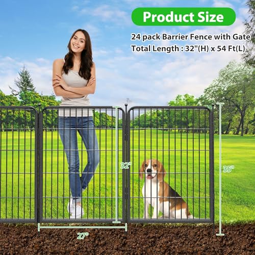 Decorative Black Metal Fencing Garden Fence with Gate, 54ft(L) 40in(H) 24 Fence Panels No Dig Fence Rustproof Animal Barrier Fence Temporary Dog Panels Fencing Outdoor - size: 54ft-40"H(22 Panels+2 Gates)