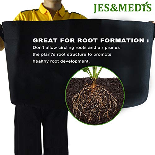 JES&MEDIS 6-Pack 45 Gallon Plant Grow Bags Thick Aeration Non Woven Fabric Flower Vegetable Pots with Handles Garden Container Black (45 Gallon_6 Pack) - size: 45Gallon_6Pack