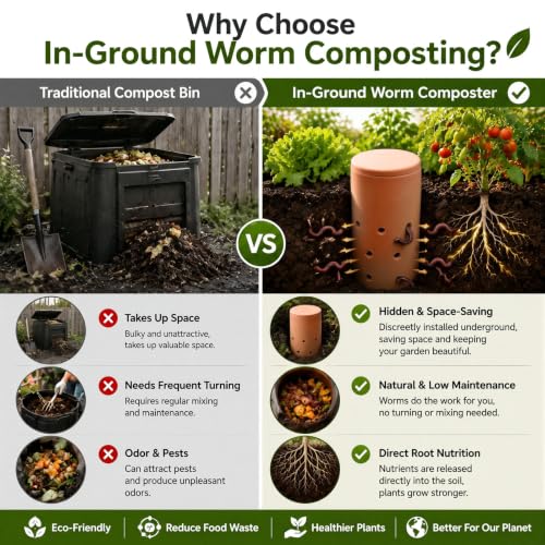 3 Pcs 10" Terracotta Inground Worm Composter Bulk Outdoor Garden