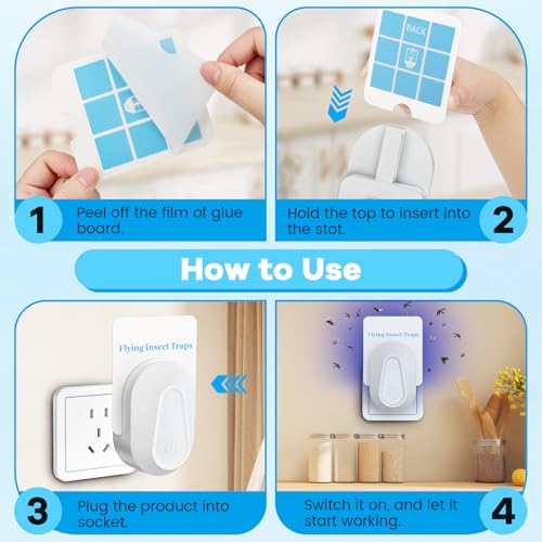 Flying Insect Trap Kit Indoor Fly Trap Fruit Fly and Gnat Trap w/ 2 Traps and 6 Sticky Refills Plug-in Device Bug Catcher for Mosquitoes, Moths, and etc