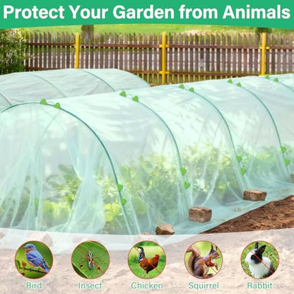 Garden Mesh Netting Kit for Raised Beds, 10x33FT Ultra Fine Mesh Netting& 6 Sets 8FT Fiberglass Garden Hoops, Insect Netting Row Cover, Pest Barrier Protection for Vegetable Fruits Flowers