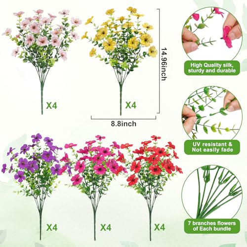 20 Bundles Artificial Flowers for Outdoors Fake Plants, Multicolor - color: Multi Color