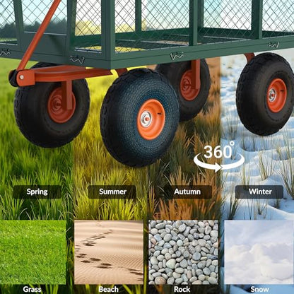 Hipicute 500 LBS Garden Cart Steel, 3 in 1 Heavy-Duty Folding Utility Wagon with Removable Sides, 180° Rotating Handle & 10 inch Tires for Outdoor, Farm, Yard, Lawn and Garden - size: 500 LBS