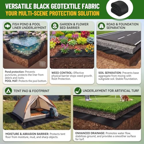 Fanfanwin 10 x 10 ft Pond Liner Underlayment with 10 U-pins, 9oz, Black - color: Black, size: 10 x 10 Feet X 9 oz, style: Square