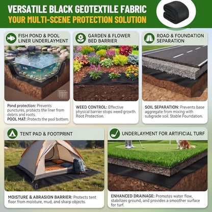 Fanfanwin 20 x 25 ft Pond Liner Underlayment with 10 U-pins, 6oz, Black - color: Black, size: 20X25 Feet, style: Square