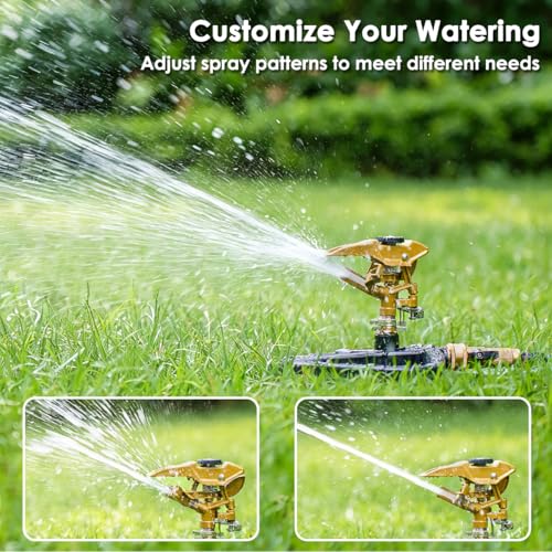 FANHAO 100% Metal Impact Lawn Sprinkler for Yard, Covers Up to 5800 sq. Ft - color: Black