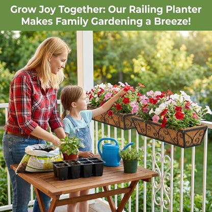 HFHOME 24 Inch Railing Planter Box with Coco Liners for Porch, Fence, Patio, Balcony Hanging Flower Railing Baskets with Adjustable Brackets, Outdoor Garden - 4 Packs - size: 24"-4P Butterfly