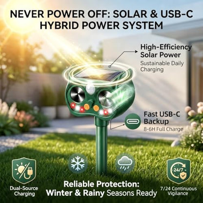 4Pack Upgraded Deer Repellent Devices Solar Ultrasonic Animal Repellent Outdoor with Motion Sensor Strobe Light for Squirrel Raccoon Rabbit Cat Bird Volume Control Keep Pests Out of Yard Farm
