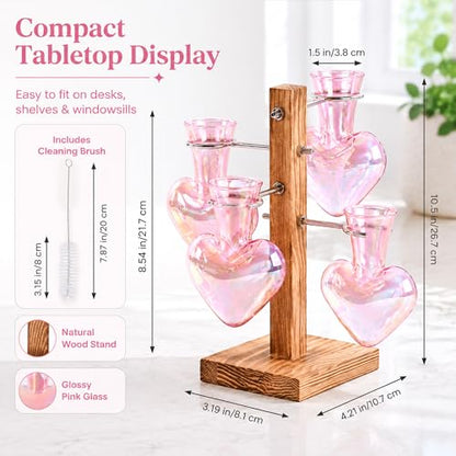 Nacome Plant Terrarium Propagation Stations: Pink Vase with Wooden Stand - color: Pink