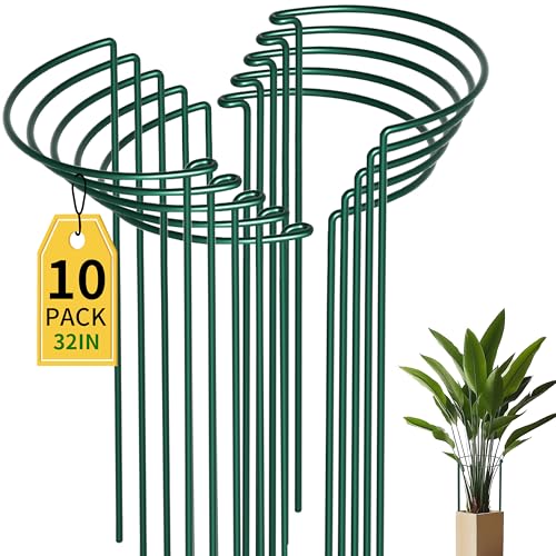 TCBWFY 14" Dx32 H Plant Supports Stakes for Large Heavy Plants,10Pack Peony Supports,Heavy Duty 5mm Wire Peony Cages,Interlock Garden Supports Ring Border Support,Plant Support Cage for Rose Flower - size: 14"Dx32"H-10PCS