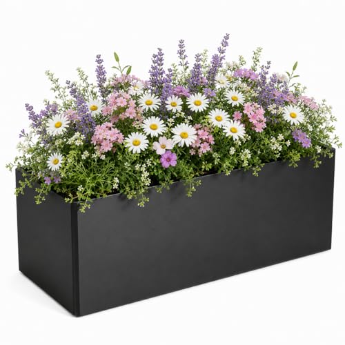 Cyayit Outdoor Metal Planter Box, 31.5x15.75x15.75 Inches, Galvanized Steel - color: Black, size: 31.5 x 15.7 x 15.7 in