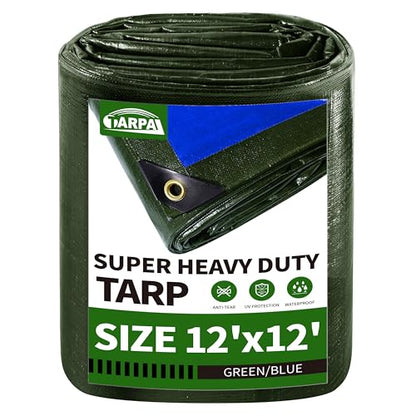 TARPAL 12x12ft Large Tarp Waterproof 16mil Heavy Duty Tarp,Green/Blue tarp - color: Green/Blue, size: 12x12 Feet-Finished size