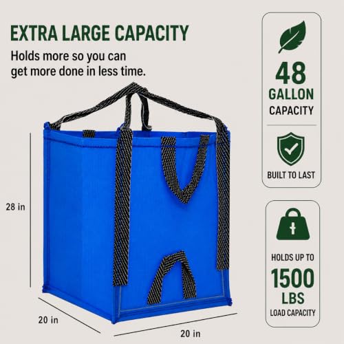 48-Gallon Heavy Duty Lawn and Yard Bag, Reusable Self-Standing Garbage Bag with Reinforced Handles (Blue - 1 Pack) - color: Blue - 1 Pack