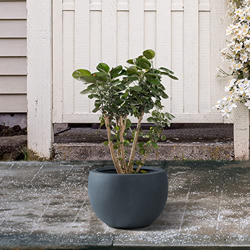 Kante Small Round Bowl Charcoal Concrete Planter 11.8" Dia, Outdoor - color: Charcoal, size: 11.8" d