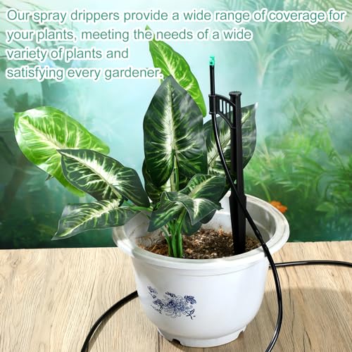 25 Pcs 12.8 Inch Drip Irrigation Stakes with 180 Degree Sprayer Emitters and Sprinkler Extension Riser 1/4 Inch Drip Line Sprinkler Support Stakes for Garden Watering System,Green