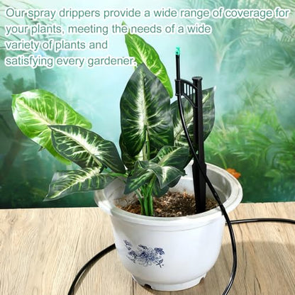 25 Pcs 12.8 Inch Drip Irrigation Stakes with 180 Degree Sprayer Emitters and Sprinkler Extension Riser 1/4 Inch Drip Line Sprinkler Support Stakes for Garden Watering System,Green