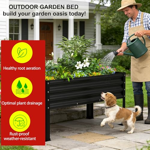 Large Galvanized Raised Garden Bed Outdoor with Legs, Load Capacity 1200LB, 48x26x30in Raised Garden Bed, for Backyard/Patio/Balcony/Gardening/Vegetables Flowers, Black - color: Black