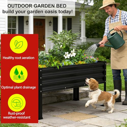 Large Galvanized Raised Garden Bed Outdoor with Legs, Load Capacity 1200LB, 48x26x30in Raised Garden Bed, for Backyard/Patio/Balcony/Gardening/Vegetables Flowers, Black - color: Black