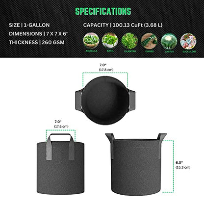247Garden 5-Pack 1-Gallon Aeration Fabric Pot/Plant Grow Bag w/Handles (260 GSM, Black, 6H x 7D) - color: Black, size: 1 Gallon