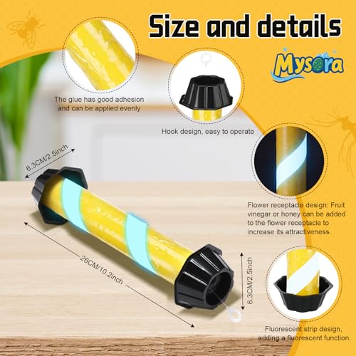 Glow in The Dark Fly Stick with Hanging Hook Adhesive Flying Bug Catcher for Outdoor & Indoor Sticky Insect Trap with Blue Fluorescent for Mosquitoes Flies Bee Wasp Moth Waterproof(Black,8 Pack) - color: Black