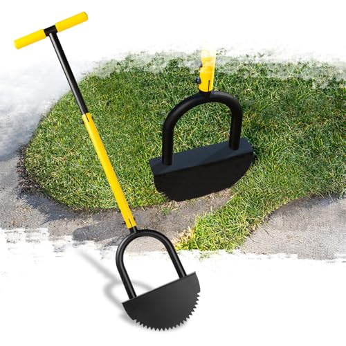 Manual Edger Lawn Tool with 38"-42" Adjustable Length, Half Moon Saw Tooth Border Edger with Wide Footplate Manganese Steel Blade, Garden Edging Tool for Flower Beds, Landscaping, Sidewalks, Yard
