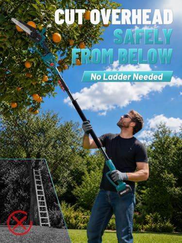 2-in-1 Electric Pole Saw & 8-Inch Mini Chainsaw, 2x4.0Ah Batteries - color: Blue, size: 8inch with LED Light