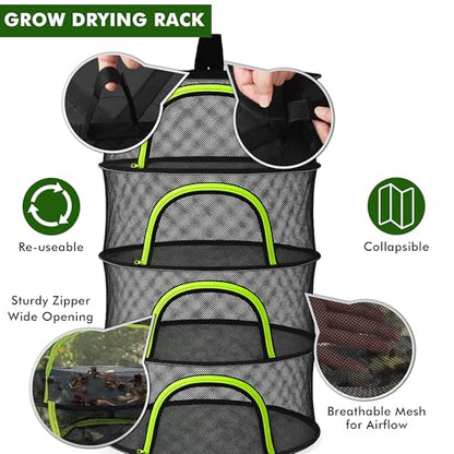 Herb Drying Rack Hanging Mesh 6 Layer 24" with Zipper, Gloves, Garden Pruning Shear, Hook & Carabiner Clip for Drying Herbs, Plants, Seeds, Buds | Outdoor, Hydroponics Herb Dryer Hanging Rack - style: 6 Layer 24"