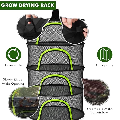 Herb Drying Rack Hanging Mesh 4 Layer 24" with Zipper, Garden Pruning Shear, Hook & Carabiner Clip for Drying Herbs, Plants, Seeds, Buds | Hydroponics & Grow Tents Herb Dryer Hanging Rack - style: 4 Layer 24"