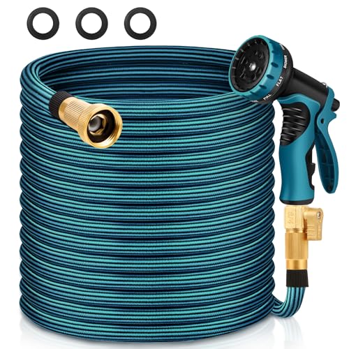 Garden Hose 100FT Non-Expandable Water Hose Lightweight Flexible Kink-Free Leak-Proof Outdoor Hose Portable Watering Pipe for Yard Lawn Camper Outside Durable Fabric with 3/4 Inch Brass Fittings - size: 100FT