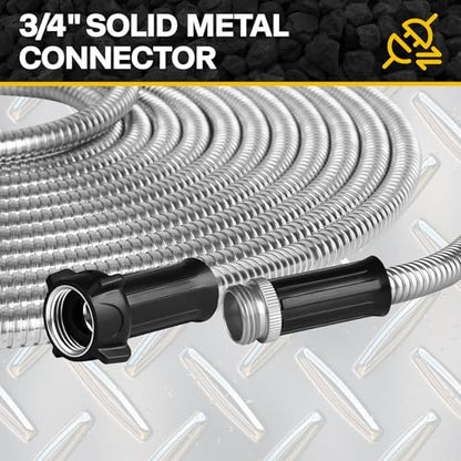 Metal Garden Hose 25ft Heavy Duty Stainless Steel Water Hose with Sprayer & Metal Fittings Flexible Lightweight Hose Puncture Proof Hose for Yard, Outdoors, Rv - size: 25 FT