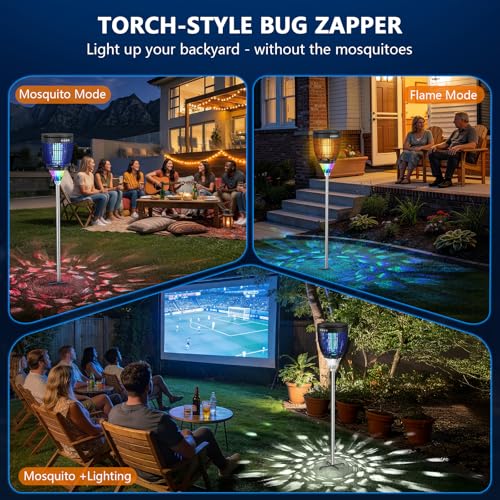 Solar Bug Zapper Outdoor, Mosquito Zapper with Flame & RGB Lights - color: Black